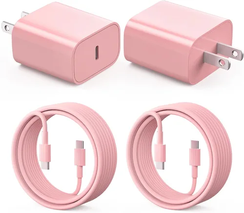 Vista 7 de Cargador rápido para iPhone 17, 16, 15, carga rápida, 20 W para i Pad USB C, cargador rápido con 2 unidades de 6 pies USB C cargador de pared bloque
