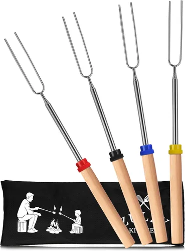 Zulay - Varillas de malvavisco resistentes para hoguera extra largas – Kit de palos de olor para hoguera – Brochetas para asar malvaviscos – Tenedor