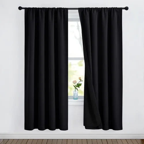 Nicetown - Cortinas totalmente opacas con dobladillo para barra y forro negro