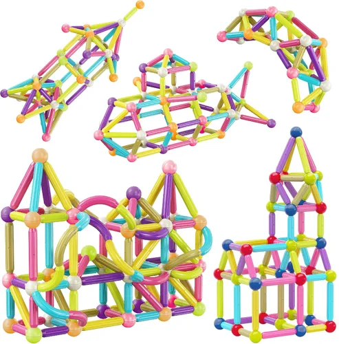 Vista 8 de PicassoTiles Juego de construcción de bloques de construcción magnéticos con contenedor de almacenamiento, coloridos bloques de juguete STEM 3D