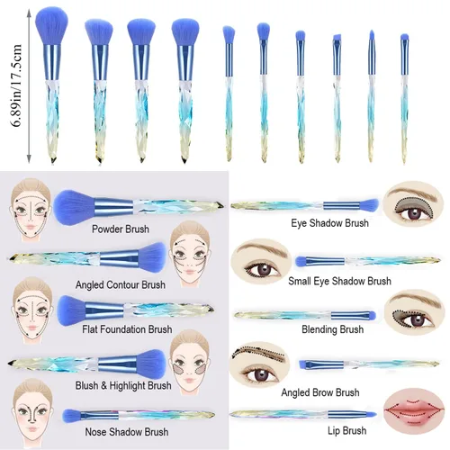 Vista 6 de Kingtree Juego de brochas de maquillaje, 10 brochas de maquillaje de cristal, base sintética de primera calidad, correctores de polvo, sombra