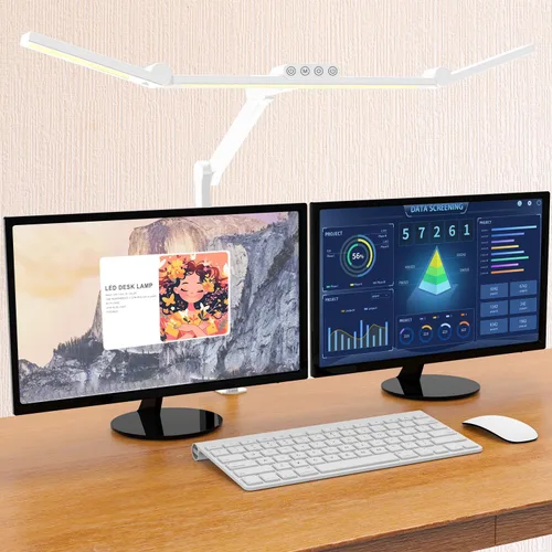Vista 9 de Micomlan Architect - Lámpara de escritorio con abrazadera, lámpara de escritorio LED para oficina en casa con control remoto, luz de computadora