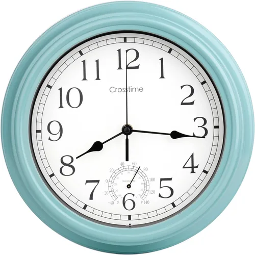 Vista 9 de Reloj grande de 16 pulgadas para exteriores, impermeable, con termómetro, reloj de pared retro para patio, piscina, jardín, hogar, bronce