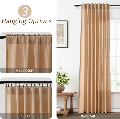 Vista 212 de Aersas Aqua Green Linen Curtains 84 Inches Long 2 Panels Set Back Tab Rod Pocket Living Room Curtain Farmhouse Rustic Light Filtering Hook Drapes