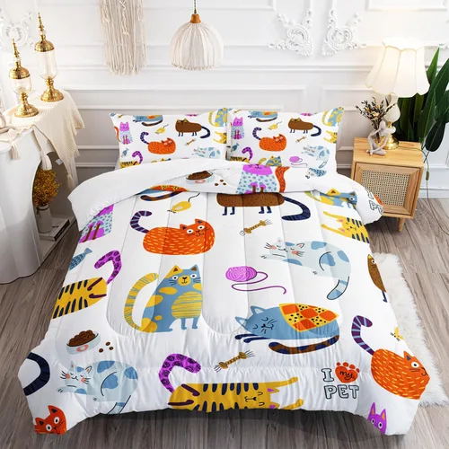 Vista 27 de Juego de edredón de dinosaurio de dibujos animados y arco iris, juego de ropa de cama de 3 piezas de dinosaurio Kawaii para todas las estaciones