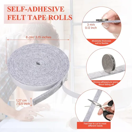 Vista 3 de Zonon 4 rollos de tiras de fieltro de 120 pulgadas con respaldo adhesivo, cintas de fieltro para muebles, rollos de tiras autoadhesivas de poliéster