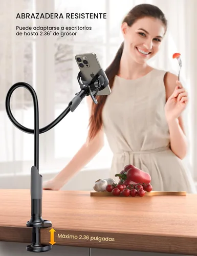 Vista 4 de Lamicall Soporte para teléfono con cuello de cisne para cama, clip de abrazadera de montaje para teléfono celular, brazo largo flexible, montaje