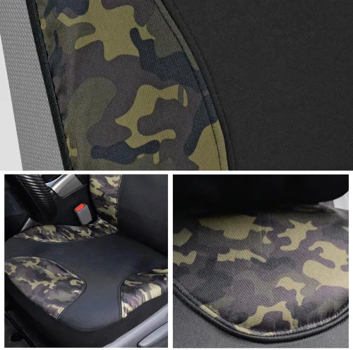 Vista 6 de BDK - Juego completo de fundas para asientos de camuflaje para auto con tapetes – Juego completo de protección interior, patrón de camuflaje Juego
