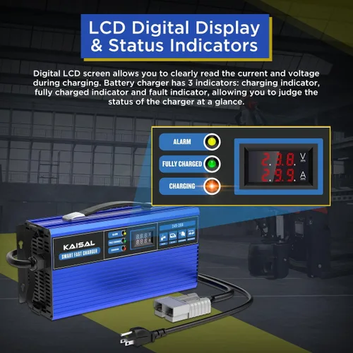 Vista 5 de Cargador de batería para carretilla elevadora 24V 30A Cargador inteligente de 24 voltios 900 W Pantalla LCD totalmente automática Pallet Jack