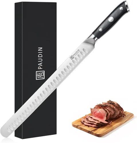 PAUDIN Cuchillo de trinchar, cuchillo para brisket de 12 pulgadas, cuchillos de rebanar premium con hoja Granton para cortar brisket ahumado, carne