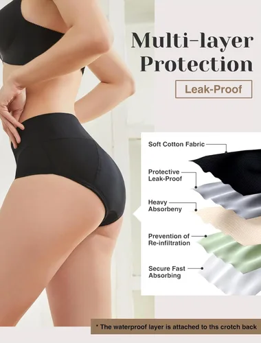 Vista 4 de Ropa interior lavable a prueba de fugas – Bragas de incontinencia reutilizables para posparto, flujo menstrual pesado y fugas de vejiga