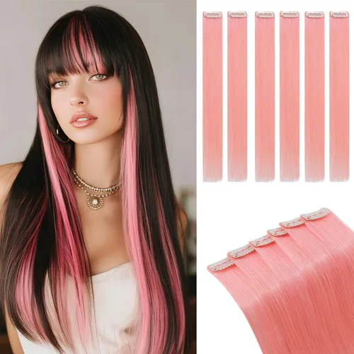 Vista 28 de Rich Choices Extensiones de cabello humano real con clip de 6 piezas, diseño de clip único, extensiones invisibles con clip para cabello corto