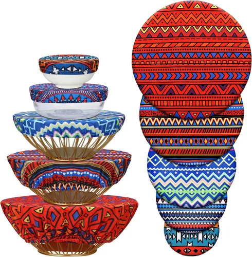 Vista 20 de Patelai 10 fundas reutilizables para tazones en 5 tamaños, tela elástica, fundas elásticas para tazones de almacenamiento de alimentos, tapas de pan