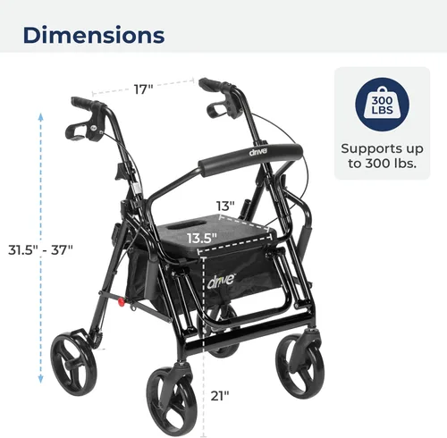 Vista 4 de Drive Medical 795BK Duet Silla de Transporte Plegable y Andador, Negro