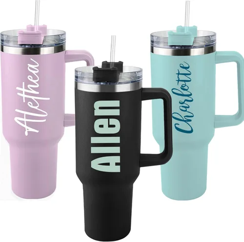 Vista 10 de CusCosCes Se envía al día siguiente desde Estados Unidos, vaso de 40 oz con asa, vaso personalizado con flor del mes de nacimiento y nombre de texto