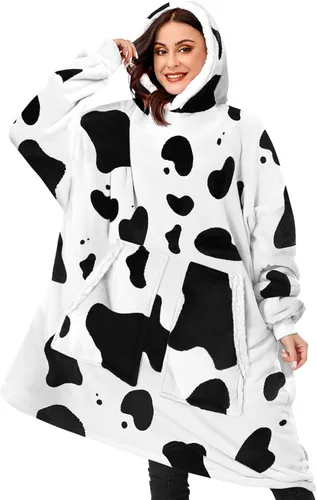 Vista 7 de BINSUNS Oversized Wearable Hoodie Blanket, Soft Fuzzy Microfiber & Sherpa Wearable Blanket Sweater with Giant Pocket