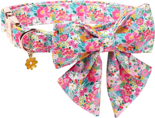 Vista 26 de DOGWONG Collar de otoño para perro con lazo, collar de moño para perro de Acción de Gracias, collar ajustable de algodón de otoño con hoja de arce