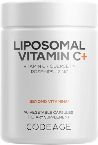 Codeage Vitaminas liposomales de vitamina C con zinc, saúco, bioflavonoides cítricos, ácido ascórbico, quercetina y fruta de rosa mosqueta, píldoras