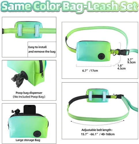 Vista 2 de Roses&Poetry Correa de Perro Manos Libres con Bolsa con Cremallera, Correa Elástica de Cintura de 6-9 pies para Caminar con Perros Medianos