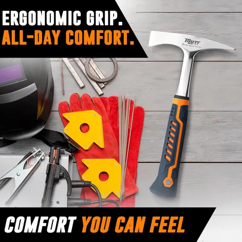 Vista 3 de Mutt Tools Martillo de Cincelado para Soldadura con Cabeza de 14 oz - Martillo de Escoria Profesional para Soldadores - Herramienta de Impacto