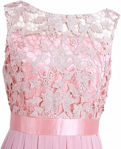 Vista 5 de FEESHOW Vestido largo de gasa con apliques de encaje floral para mujer vestido de noche de graduación