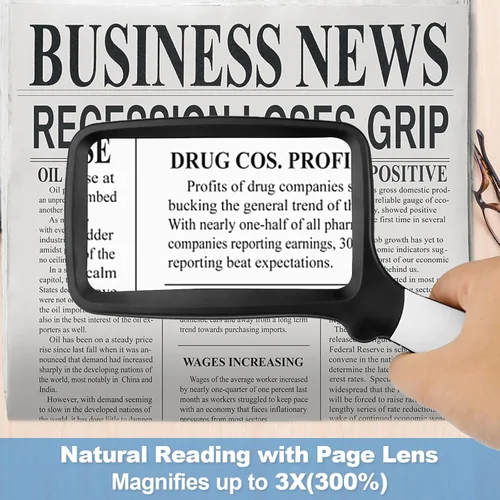 Vista 2 de Lupa plegable de mano con luz, lupa de lectura rectangular grande 3X con LED regulable para degeneración macular personas mayores de lectura