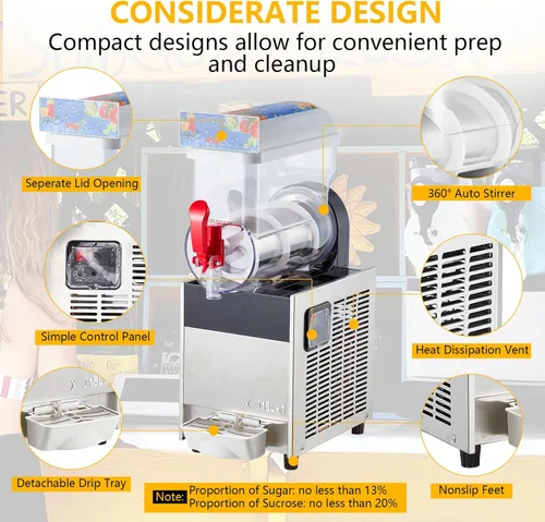 Vista 2 de Garvee - Máquina comercial de granizado de 15 L, máquina de margarita de 3.96 galones, máquina de bebidas congeladas de 400 W, tanques de PC