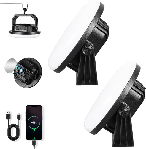 Vista 15 de VAVOFO linterna LED de 30W para acampar recargable, 124 LED con 3 modos de iluminación, 3000LM, luz de tienda portátil de 7200mAh con imán, IP65
