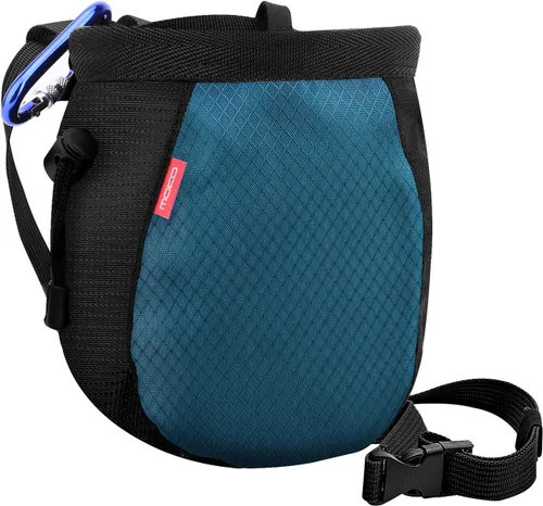 MoKo Rock Climbing Chalk Bag, Bouldering Chalk Pot Bucket with Adjustable Belt & Carabiner Drawstring Climbing Gear