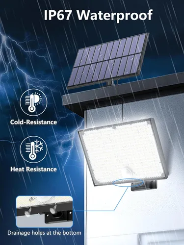 Vista 3 de 400LED Luces Solares para Exteriores, Luces de Inundación Solares Impermeables IP67, Luz Exterior con Sensor de Movimiento y Control Remoto de 3