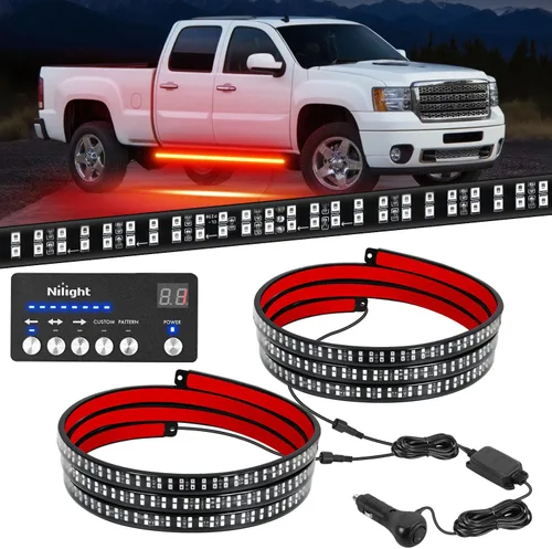 Vista 30 de Nilight 2 tiras de luces estroboscópicas de rejilla de camión de 24 pulgadas, 384 luces LED de emergencia, color ámbar, flexible, intermitente