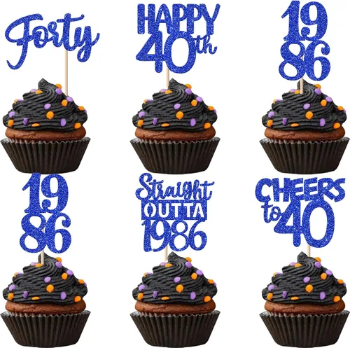 Vista 28 de 30 piezas negras para cupcakes de 10.º cumpleaños con purpurina Ten Happy 10 Straight Outta 2016 para saludos a 10 años 10 cumpleaños, boda Negro