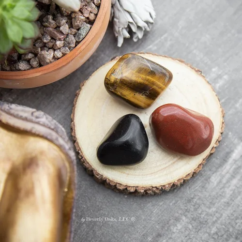 Beverly Oaks Piedras rodadas grandes con infusión de energía para conexión a tierra y equilibrio, obsidiana, jaspe rojo, cristales curativos de ojo