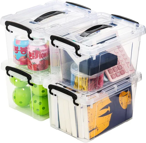 Vista 4 de Nicunom Paquete de 4 cajas de almacenamiento transparentes de 6 cuartos de galón, contenedores de almacenamiento de plástico con tapas, caja