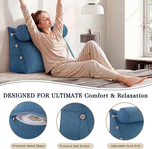 Vista 3 de almohada de lectura con cuña para cama, cojín de descanso triangular ajustable para sofá, almohada en forma de cuña para soporte lumbar, cervical