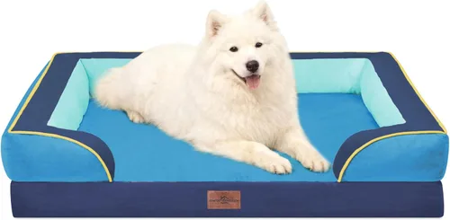 Vista 83 de Comfort Expression - Cama ortopédica para perros pequeños, 20 x 14 pulgadas, cama impermeable y de apoyo de espuma con cojines removibles, sofá