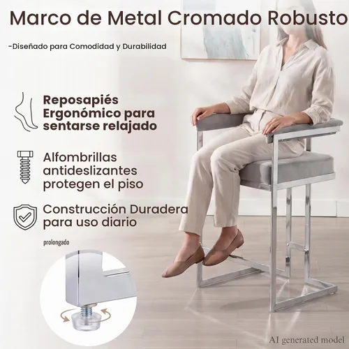 Vista 4 de DUOMAY Juego de 2 taburetes de bar modernos, taburete de 26 pulgadas de altura de mostrador con acabado cromado de metal, silla de isla de cocina