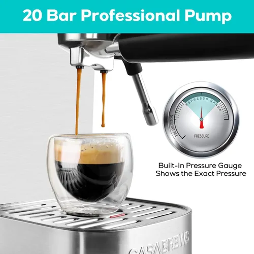 Vista 3 de CASABREWS Espresso Machine 20 Bar, Professional Coffee Maker With Steam Milk Frother, Stainless Steel Coffee Machine with Removable Water Tank for