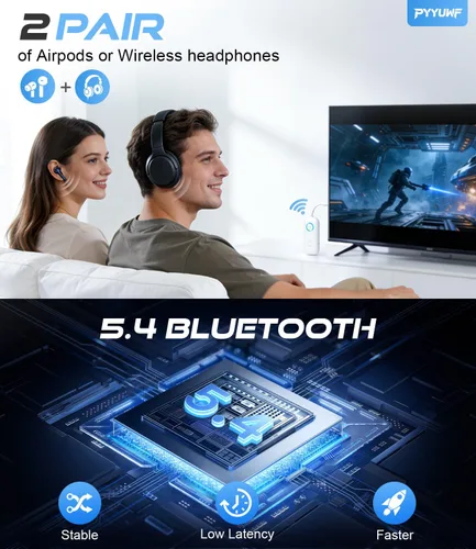 Vista 3 de Bluetooth 5.4 Transmitter Receiver, Wireless Audio Adapter, Airplane Gadgets & Travel Essentials – for 2 AirPods/Headphones, 20H Battery, aptX Low
