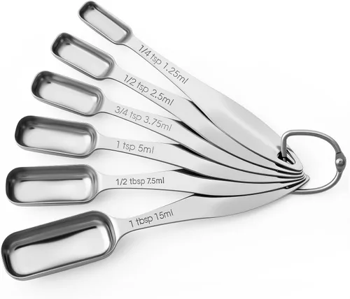Vista 8 de FANGSUN Cucharas medidoras estrechas de acero inoxidable, cucharas medidoras de metal resistente con mango largo y medidas grabadas, juego de 10