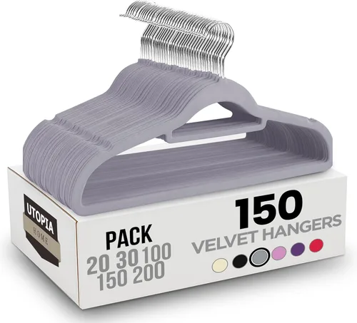 Vista 8 de Utopia Home Perchas de terciopelo de alta calidad, paquete de 20 – Percha antideslizante con barra de amarre – Perchas negras con gancho giratorio