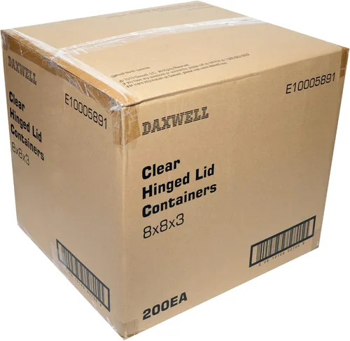 Vista 48 de Daxwell 8 x 8 x 3 pulgadas con bisagras de plástico (OPS) recipientes para llevar, microondas, E10005891 (caja de 200)