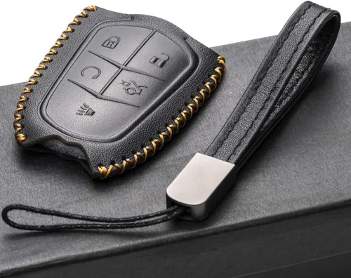 Vista 5 de Vitodeco Funda de piel auténtica para llavero inteligente, compatible con Cadillac XT4, XT5, XT6 (2019-2025), 5 botones, color negro