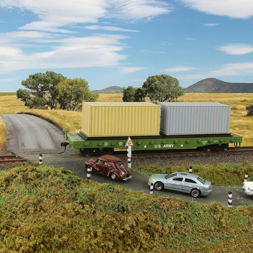 Vista 3 de Evemodel C8741U 2 unids HO Escala 1:87 52 'Transportador plano del coche plano del ejército de los E.E.U.U. 52ft Modelo del tren del contenedor