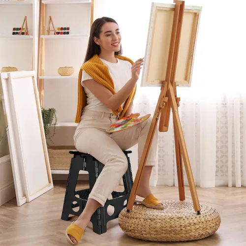 Vista 39 de Dyforce Taburete plegable de 17.5 pulgadas, capacidad de 400 libras, taburete plegable de plástico resistente para adultos, taburete con asa, fácil