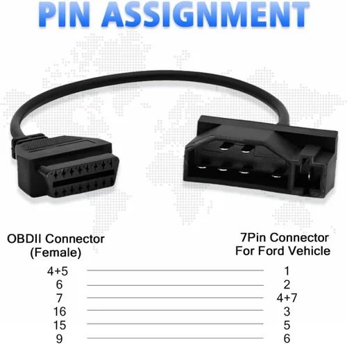 Vista 3 de Cable adaptador OBD2 para Ford 7 pines OBD1 a 16 pines OBD2 cable de diagnóstico, compatible con vehículos Ford, conector de 7 pines, funciona