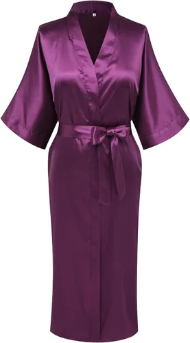 Vista 25 de Bata tipo kimono de satén para mujer, bata larga y sedosa para dama de honor, ropa de dormir para boda, fiesta, prepararse