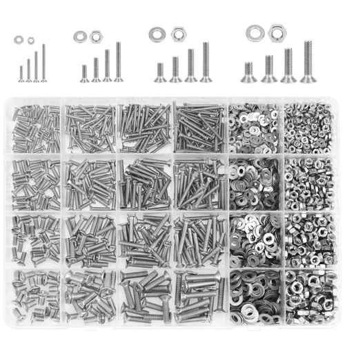 Vista 30 de Juego de 562 piezas M2 x 4/6/8/10/12/16/20 mm de tornillos de cabeza de botón, tuercas y arandelas, acero inoxidable 304, rosca totalmente maquinada