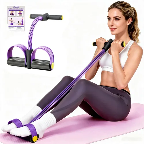 Vista 12 de Pedal Resistance Band with Handle, 6-Tube Natural Rubber Exercise Bands Púrpura