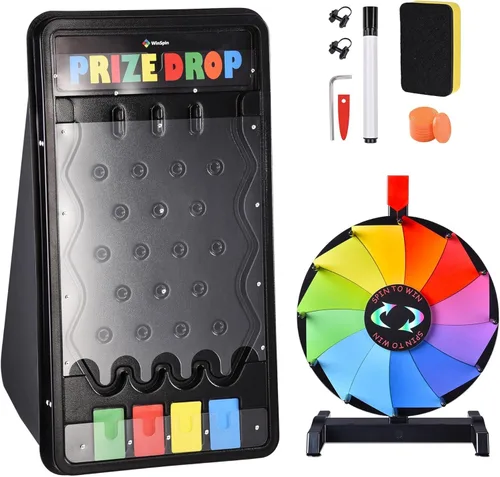 Vista 11 de WinSpin Rueda de premios de mesa de 12 pulgadas, rueda de ruleta de juegos de carnaval con marcador de borrado en seco, rueda giratoria resistente